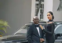 27 year old Beauty Queen Mitchel Ihueze and her 57 year old fiancée stun in all black ensemble