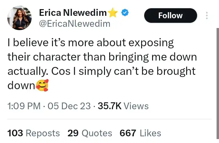 I believe its more about exposing their character than bringing me down Erica replies Kiddwaya for shading her with Rubi Rose Kemi Filani blog min 1 min