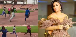 “It is heavy for me” Tonto Dikeh set to reduce her newly acquired derriere after losing at son’s Inter-house sports race