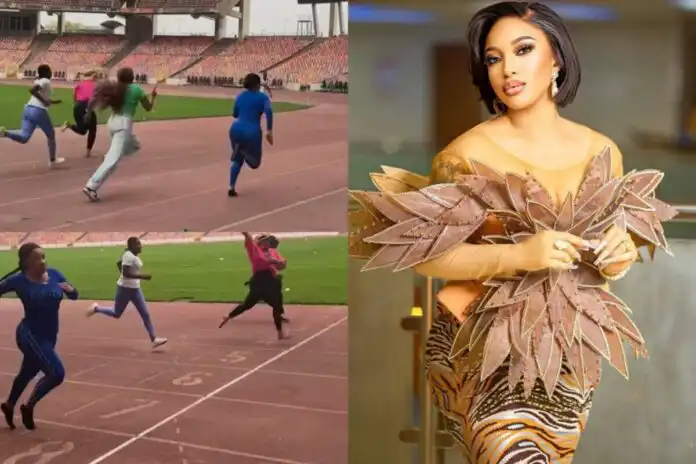“It is heavy for me” Tonto Dikeh set to reduce her newly acquired derriere after losing at son’s Inter-house sports race