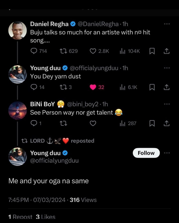 “You dey yarn dust” - Portable’s former signee, Young Duu shades Davido as he defends BNXN 1 Me and your Oga na the same Young Duu shades Davido as he defends Buju Kemi Filani blog min