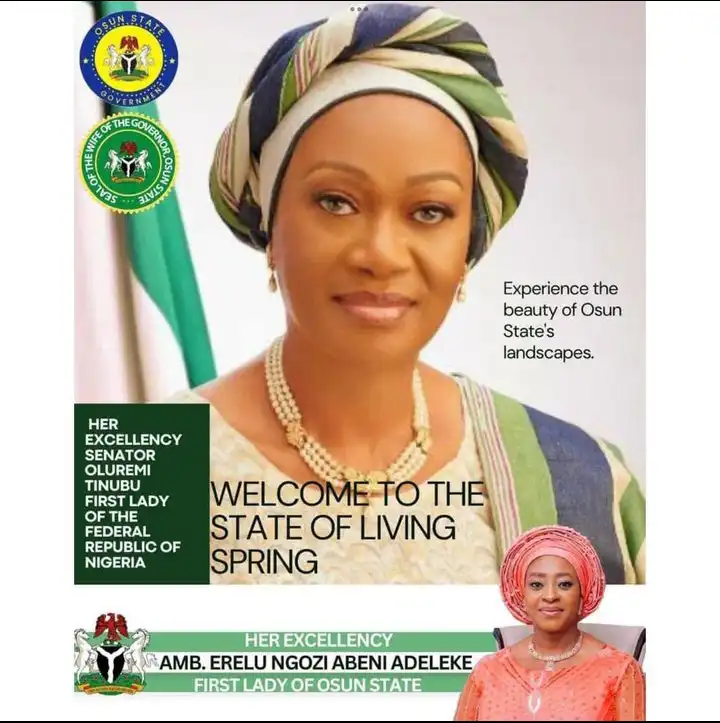 Drama as Governor Adelekes wives print different posters to welcome first lady Remi Tinubu Kemi Filani blog