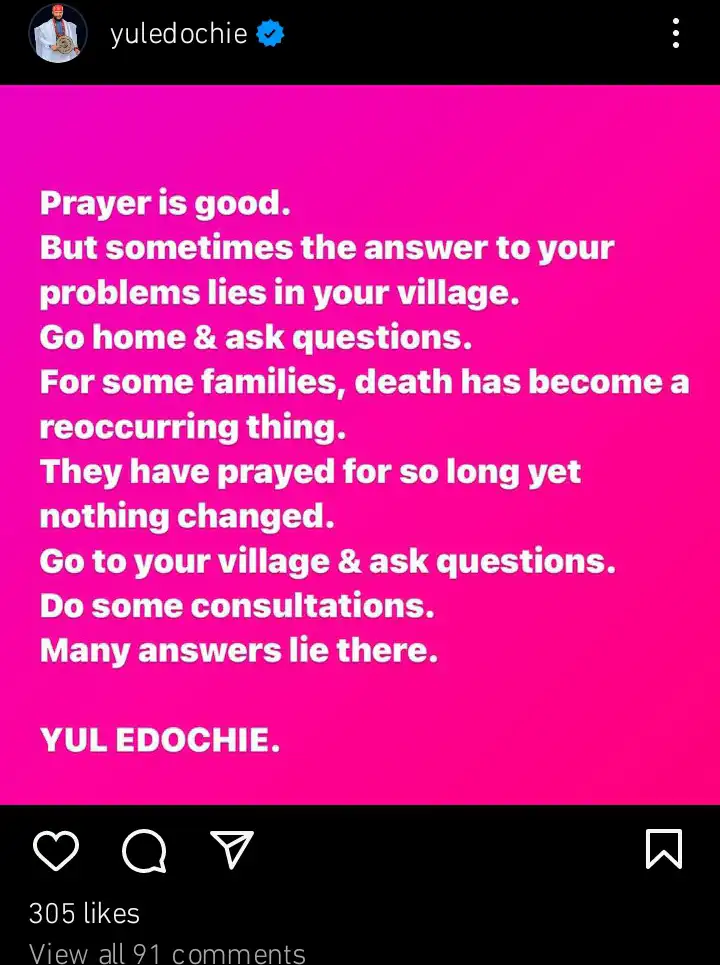 Prayer is good but the answer to your problems lies in your village Yul Edochie advises Kemi Filani blog