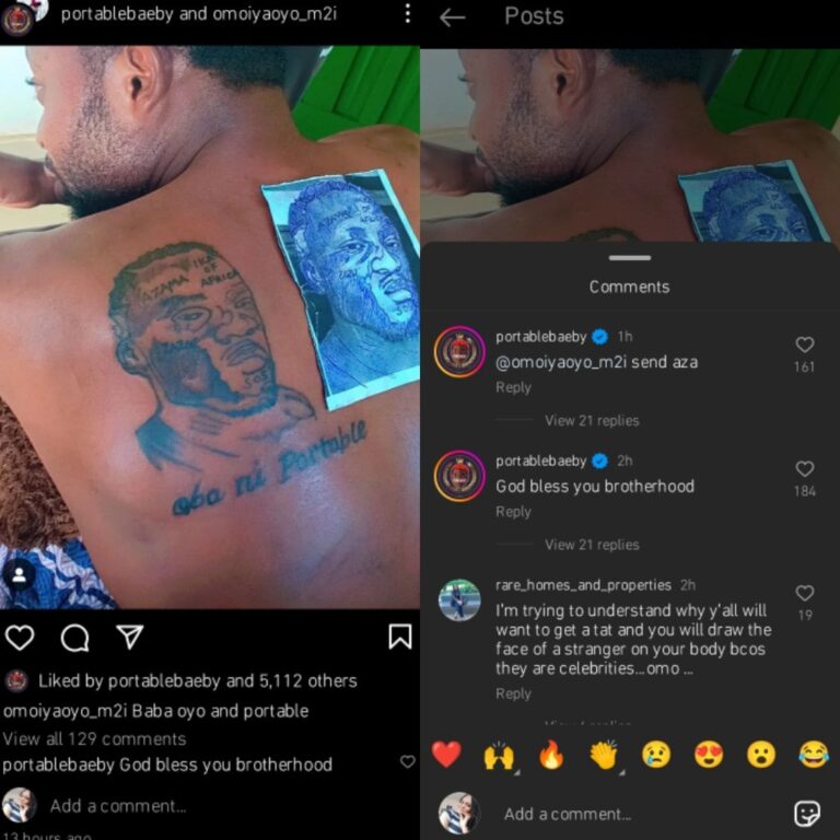 Portable to bless fan with money for tattooing his face on his body Kemi Filani blog min 768x768 1