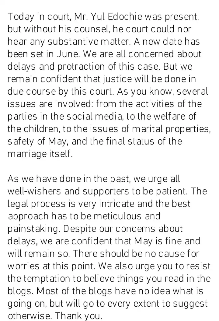 Yul Edochies lawyer absent at court during May and Yuls divorce trial Kemi Filani blog min
