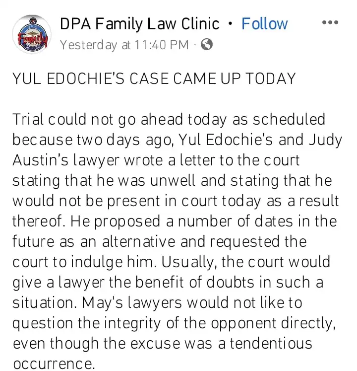 Yul Edochies lawyer absent at court during latest court hearing Kemi Filani blog min