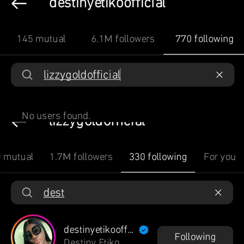 Drama as Destiny Etiko unfollows friend Lizzy Gold Kemi Filani blog min