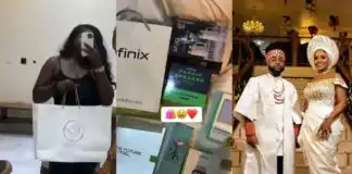 Nigerians React as wedding guest shows off the items she received as souvenir from Davido’s wedding (Video)