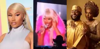 Watch Moment Nicki Minaj congratulated Davido and Chioma on their wedding during her show (video)