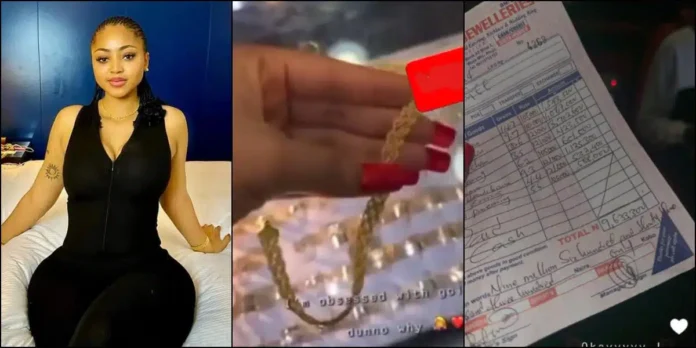 “You don big pass that” – Regina Daniels under fire for posting receipt of jewelry she purchased (Video)