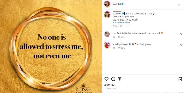 “No one is allowed to stress me, not even me" - Tonto Dikeh boasts following reports of assault on car dealer over alleged unpaid debt 1 Screenshot 2024 08 04 084929