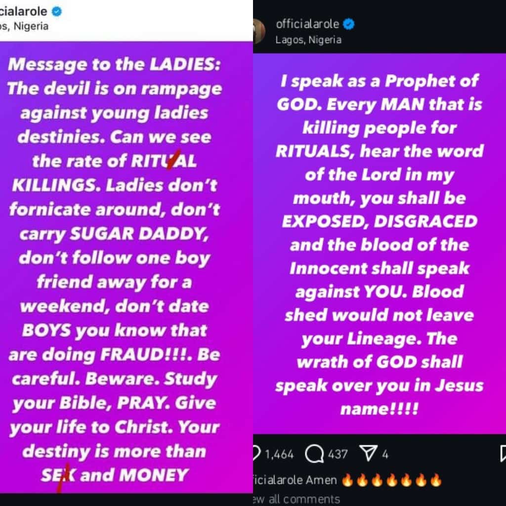 Dont fornicate or carry sugar daddies Woli Arole cautions ladies following increase in ritual killings Kemi Filani blog min