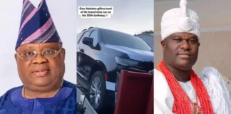 Outrage as Governor Adeleke gifts Ooni of Ife new car for 50th birthday (Video)