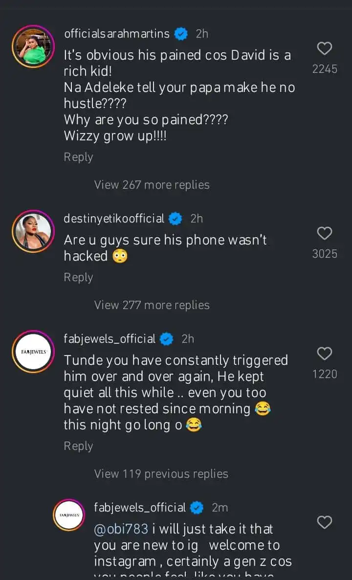 It is obvious he is pained because David is a rich kid Destiny Etiko Sarah Martins react to Wizkids attack on Davido Kemi Filani blog min