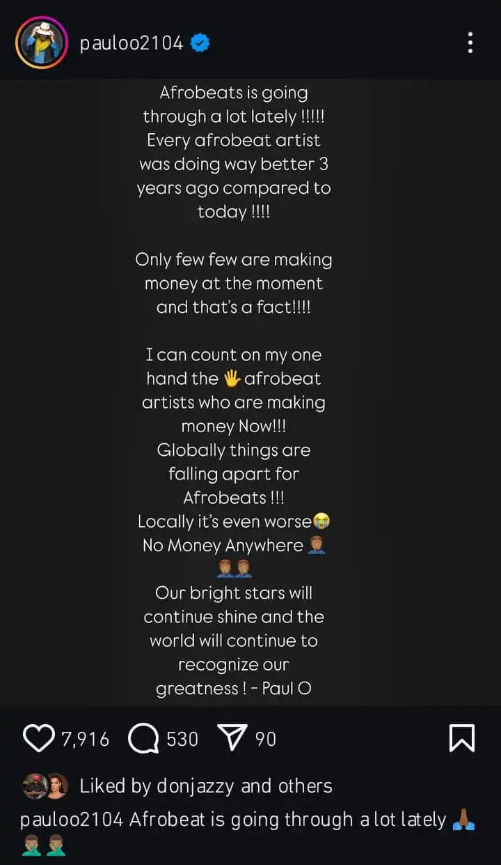 Only a few Afrobeat artistes are making money at the moment Paulo Okoye Kemi Filani blog min
