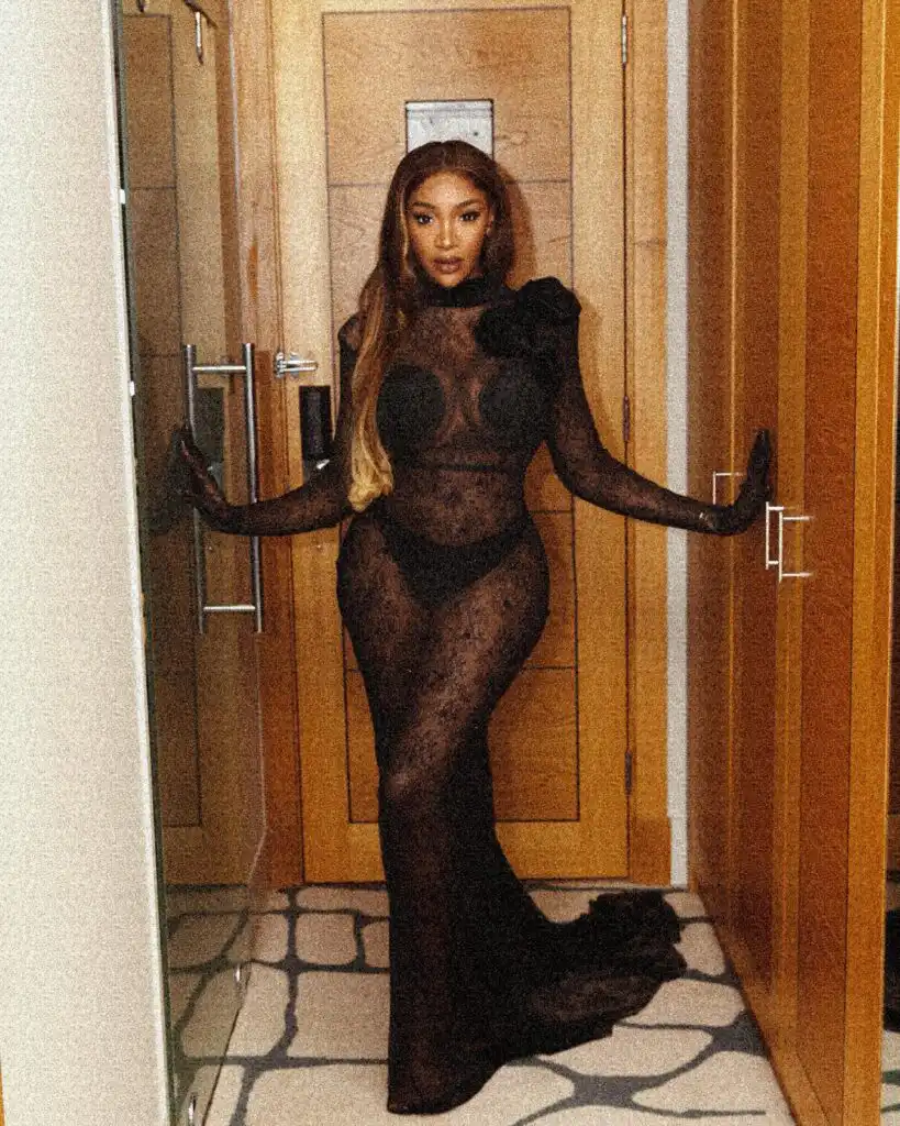 Idia Aisien Stuns Fans, Flaunts Major Cleavages and Curves in See-Through Dress