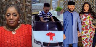 “All Range na Range” – Rita Edochie shades Judy and Yul after they presented toy Range Rover car to son