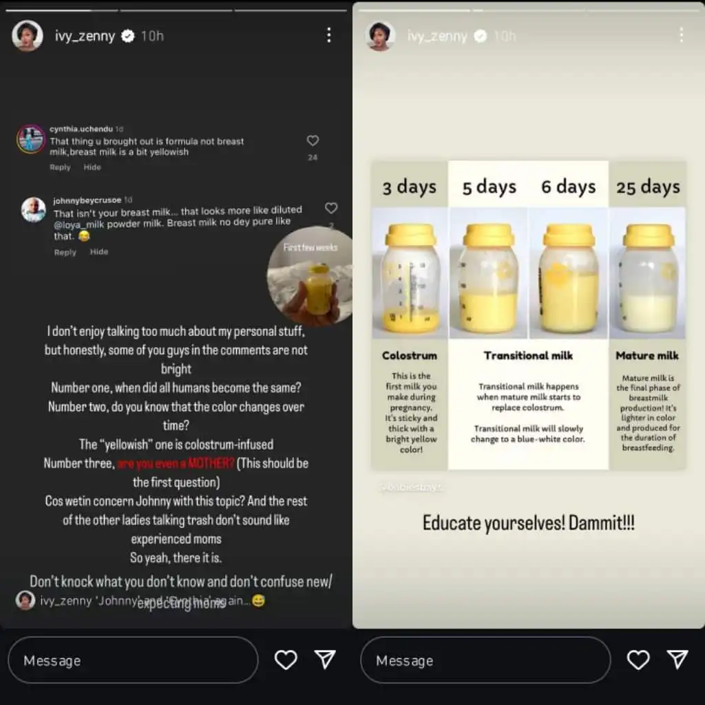 “Some of you aren’t bright” – Paul Okoye’s Wife, Ivy Ifeoma, Responds to Comments About the Color of Her Breast Milk 1 Some of you arent bright Paul Okoyes wife Ifeoma slams fan over the color of her break milk Kemi Filani blog min