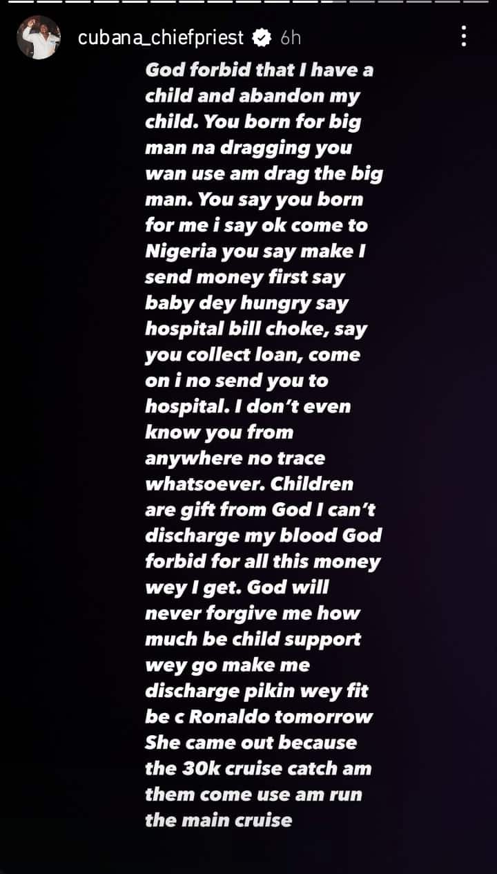 God forbid I have a child and abandon the child Cubana Chief Priest continues to distance himself from his alleged babymama Kemi Filani blog min