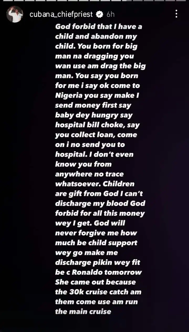 God forbid I have a child and abandon the child Cubana Chief Priest continues to distance himself from his alleged babymama Kemi Filani blog min