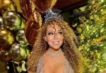Mariah Carey turned heads in a braless Diamond-Studded cleavage dress to mark the new year