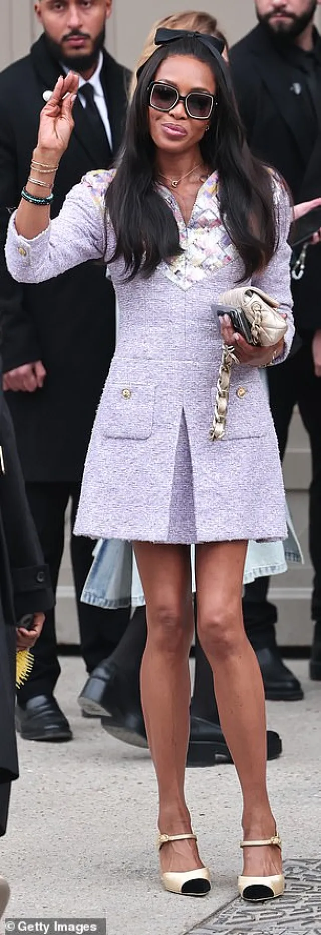 Naomi Campbell Stuns in Lilac Mini Dress at Chanel’s Paris Fashion Week Show