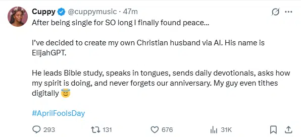 ‘Someone check up on this girl’ – Massive reactions as DJ Cuppy finally finds ‘husband’ 1 Screenshot 2025 04 01 104725.png