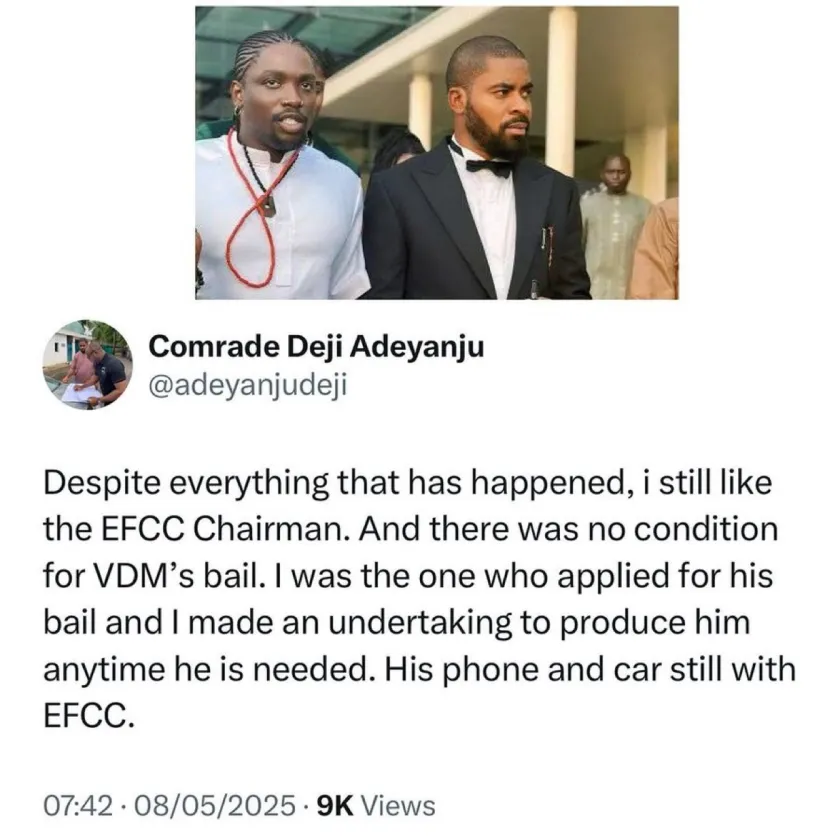 Despite Bail, EFCC Retains VeryDarkMan’s Phone and Car – Lawyer Deji Adeyanju Reveals 2 20250508 131026