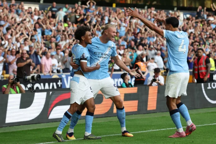 Wolves-VS-ManCity Haaland Scores Twice as Manchester City Thrash Wolves 4-0 in Premier League Opener