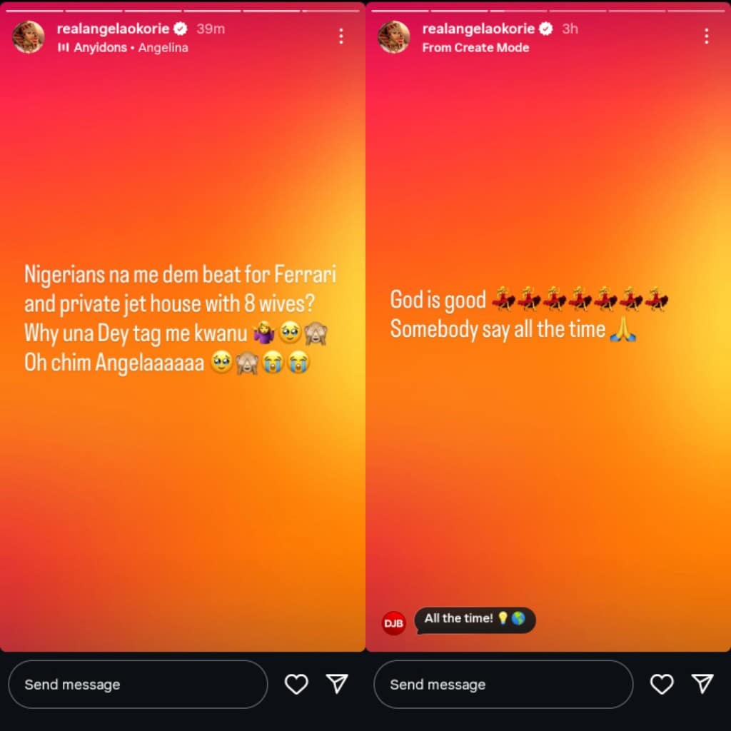 “Na me dem beat for Ferrari and Private jet house with 8 wives?" - Angela Okorie Reacts to Regina Daniels and Ned Nwoko’s Marital Crisis 1 God is good Angela Okorie mocks Regina Daniels Kemi Filani blog min