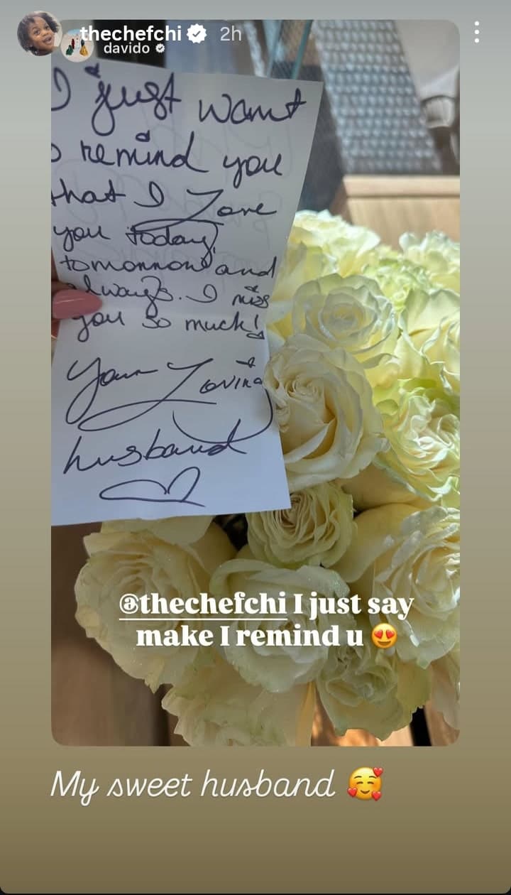 Chioma reacts to the love note she received from Davido Kemi Filani blog min