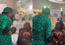 Toyin Abraham Kneels to Greet Funke Akindele at Toke Makinwa’s Daughter’s Dedication, Fans React