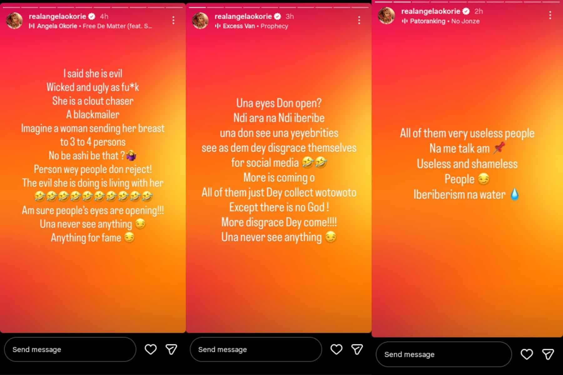 She was sending her breast to 3 to 5 persons Angela Okorie throws shade Kemi Filani blog min