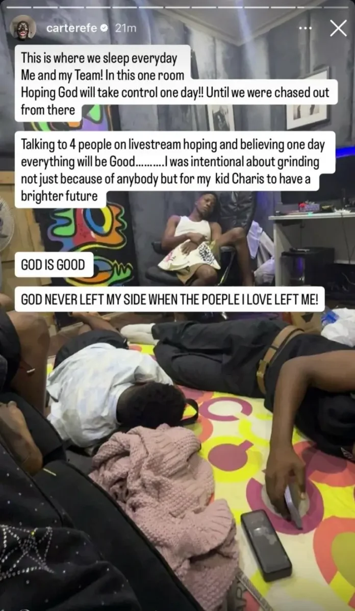 Carter Efe Confirms Split From Baby Mama, Opens Up on Mental, Financial Struggles Carter Efe Confirms Split From Baby Mama, Opens Up on Mental, Financial Struggles